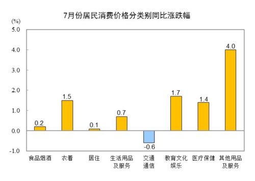 国家统计局：7月份居民消费价格上涨0.5%